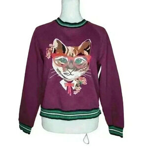 H&M divided women's maroon cat pullover sweatshirt size small